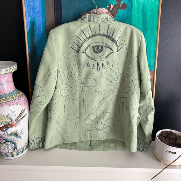 Conrad C Stylish Green Patterned Blazer Hand Drawn 14 - Picture 15 of 16